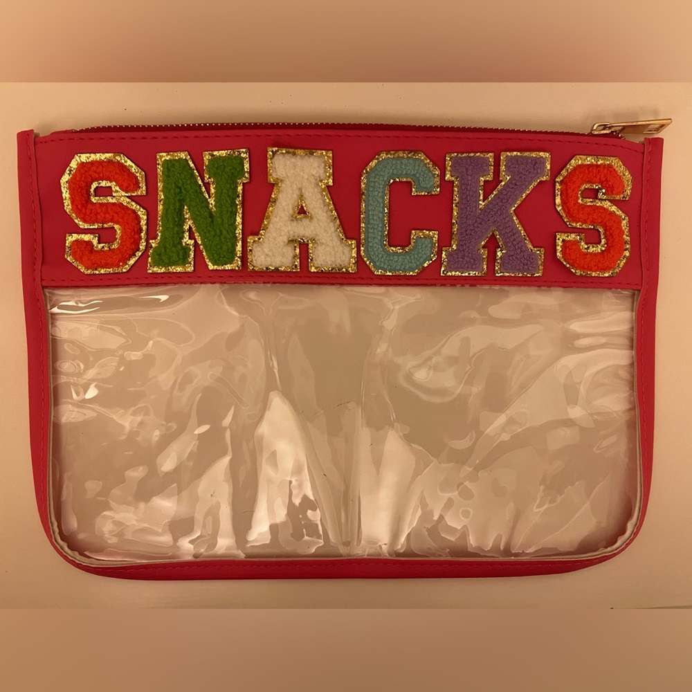 Pink Trimmed Clear “Snacks” Zippered Bag